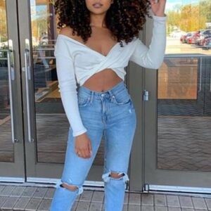 Fashion Nova Twisted Sista Ribbed Top | Cream